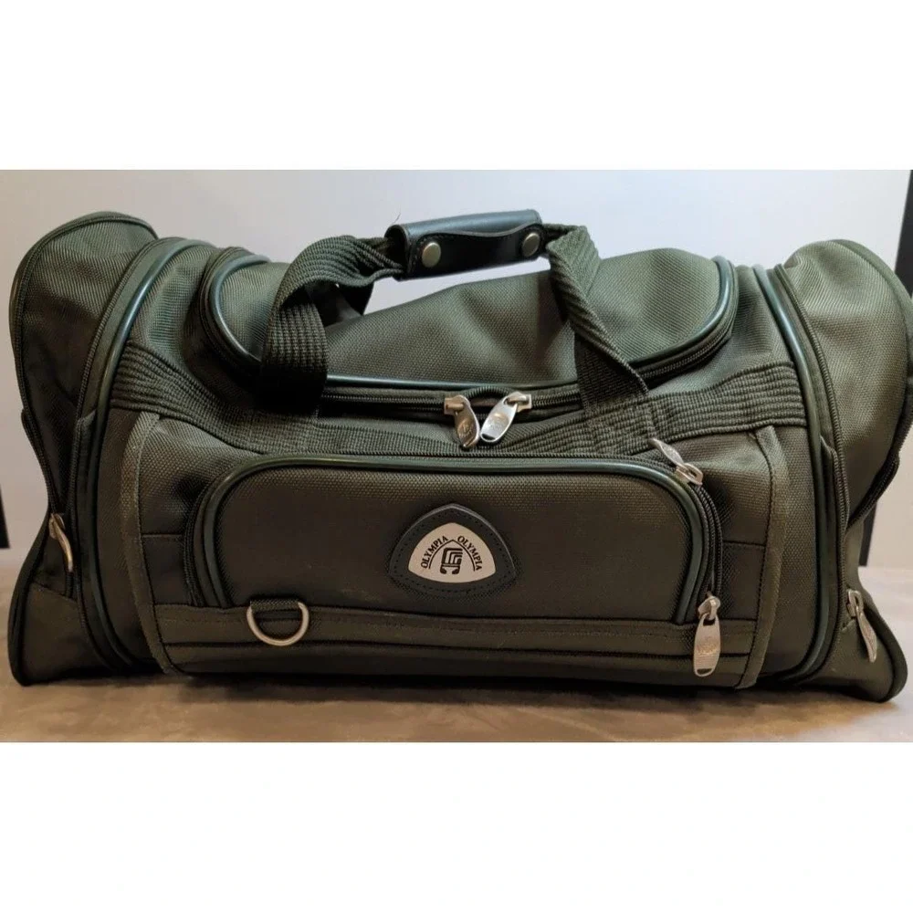 Vintage Olympia Duffel Bag Green Nylon Travel Gym Carry On Multi Pocket